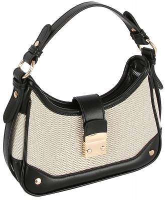 Faux Leather Canvas Top Handle Satchel CSD006 BLACK